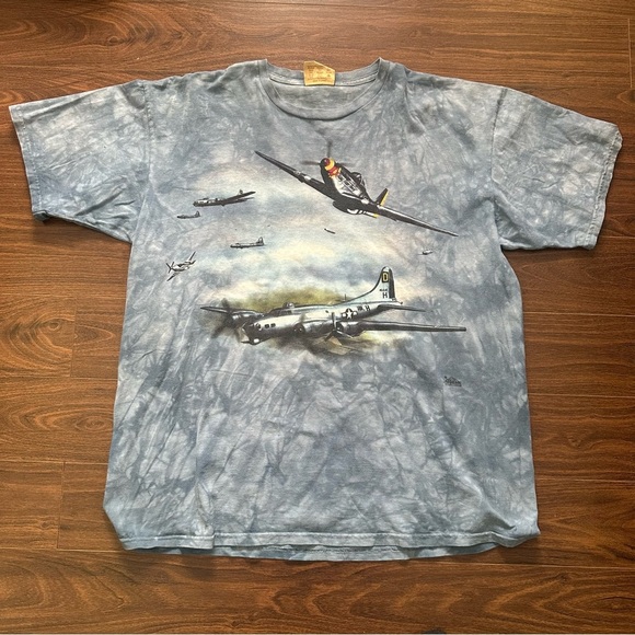 The Mountain Other - Vintage The Mountain Blue T-Shirt with Airplane Graphic